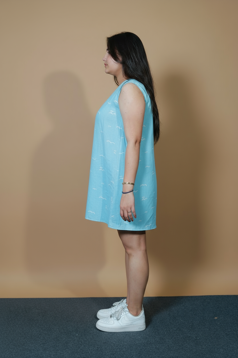 Blue Drift A-Line Cotton Dress